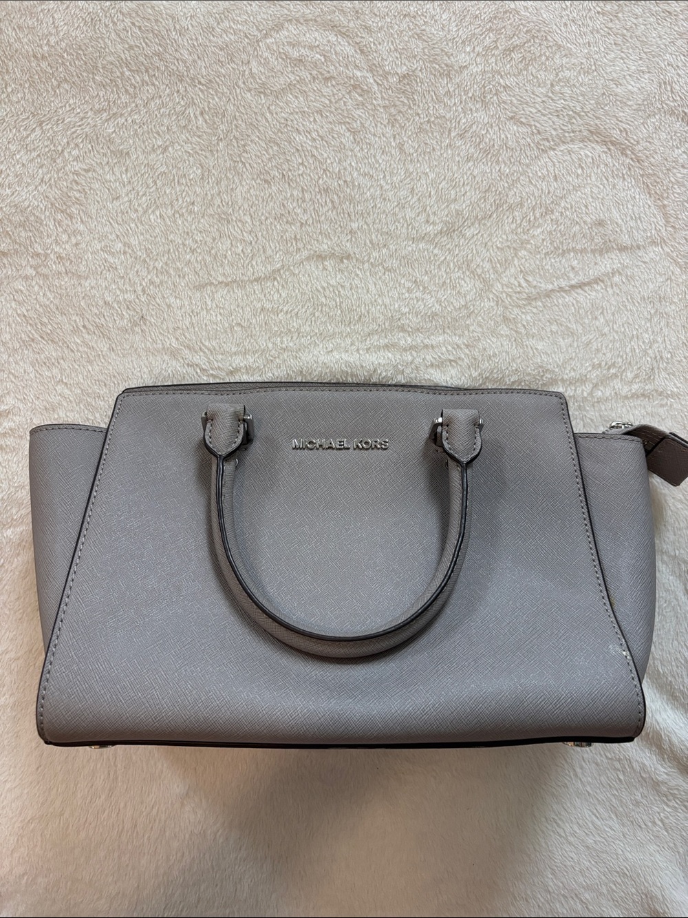 🌺 Michael Kors Pearl Grey Selma Leather Tote Satchel